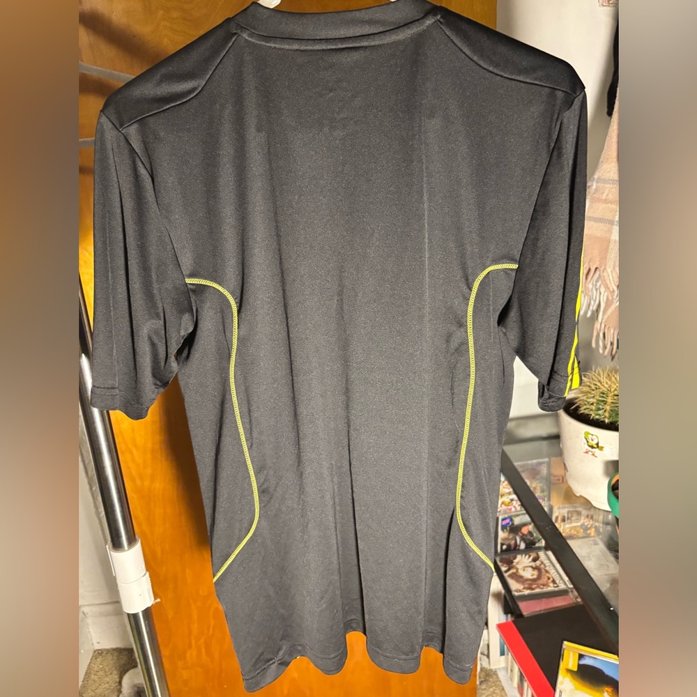 Adidas Men's Climalite Polyester Tee Black with Neon Yellow Highlights - Picture 2 of 6